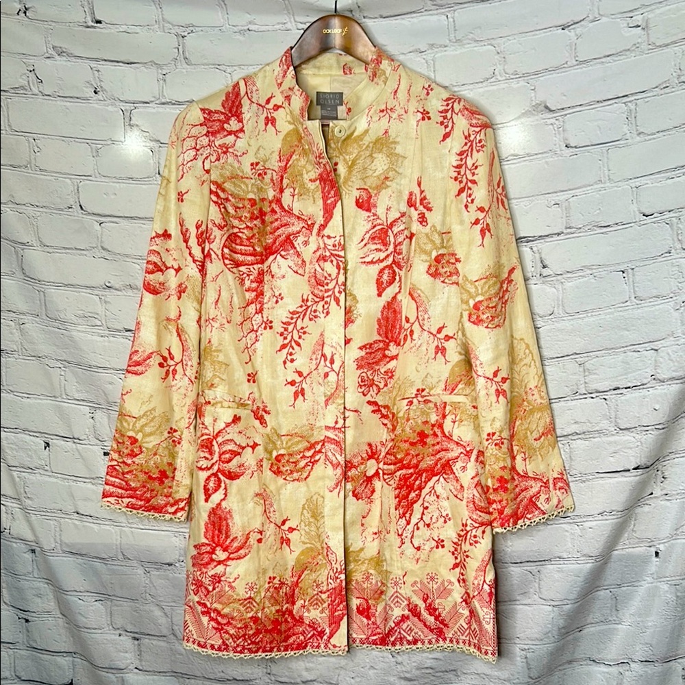 Sigrid Olsen Floral Patterned Jacket in Red and Cream Size Medium